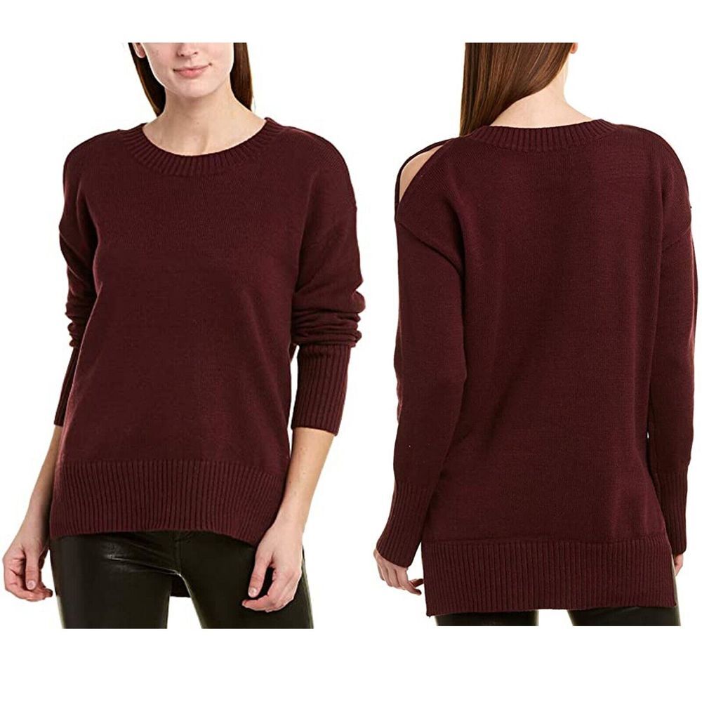 BCBGMAXAZRIA Cold Shoulder Sweater Womens L "Sassafras" Burgundy New NWT $178